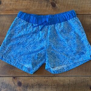 The North Face Womens Blue Floral Hawaiian Nylon Elastic Waist Shorts Medium